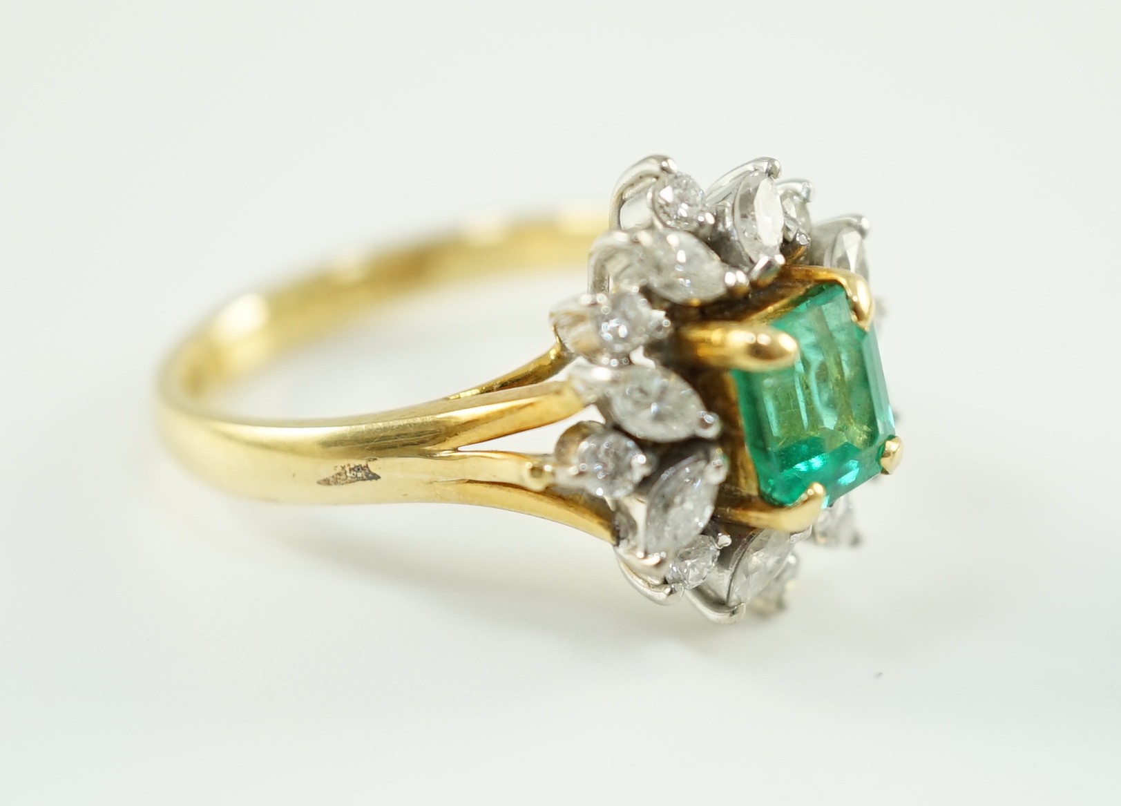 A modern 18k gold emerald and diamond set suite of jewellery